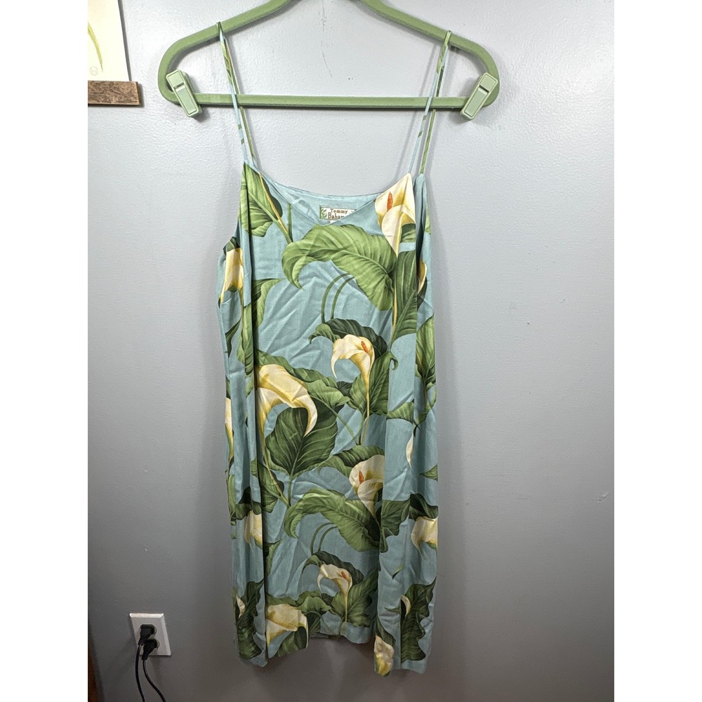 Tommy Bahama Silk Slip Dress Calla Lily Tropical Blue Spaghetti Strap 12